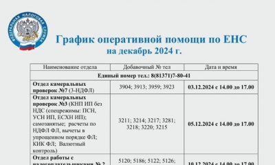 График оперативной помощи по вопросам единого налогового счета на декабрь